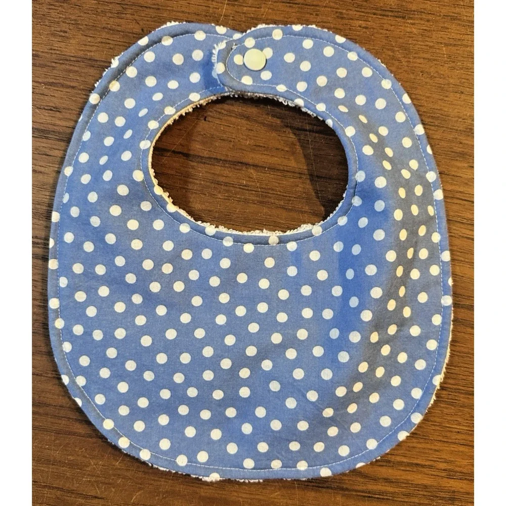 Handmade Baby Bib Gift Set Bib & Pacifier Clip Blue White Polka Dot